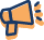 orange megaphone icon with a navy outline.